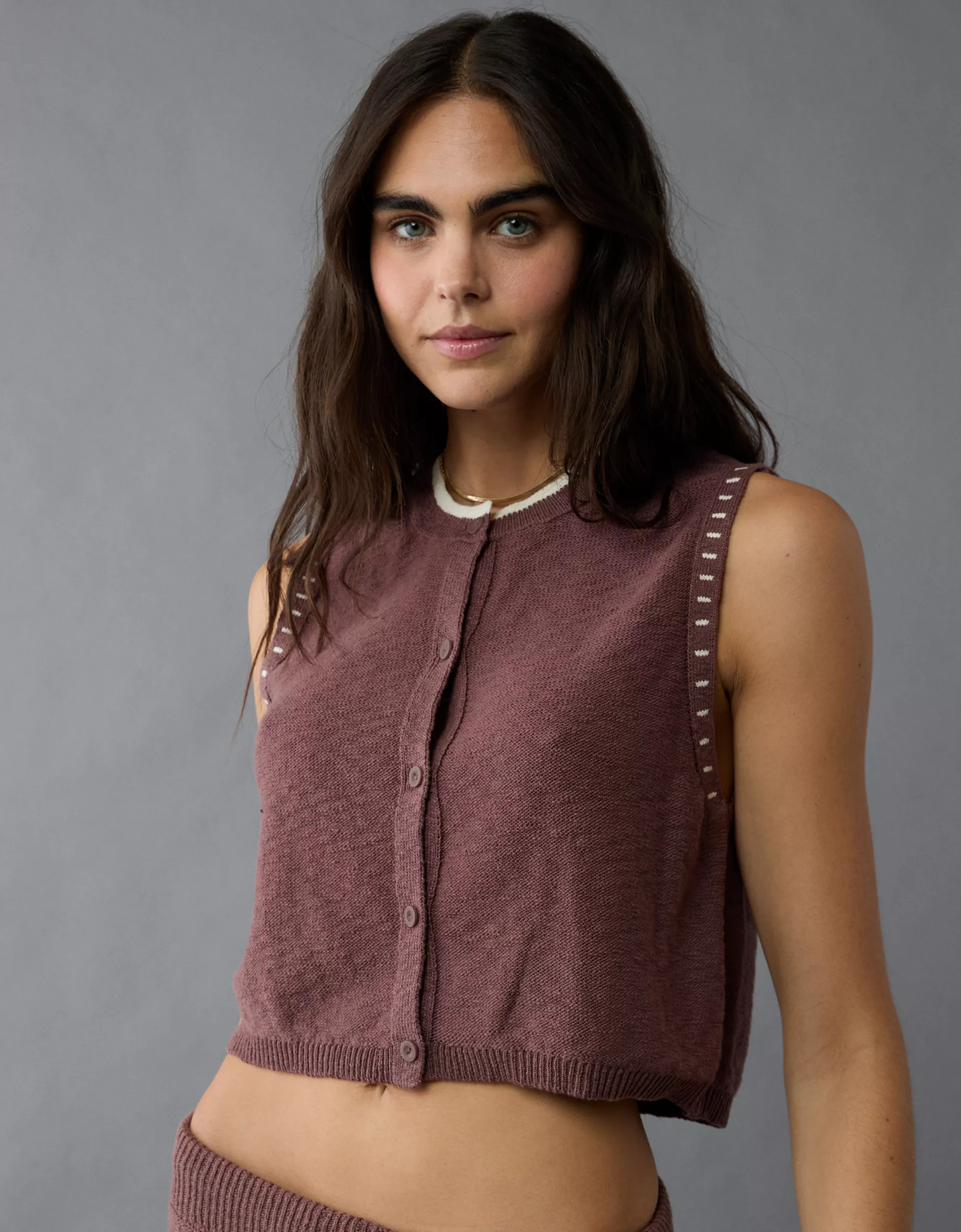 AE Crew Neck Button-Up Sweater Vest | American Eagle Outfitters (US & CA)