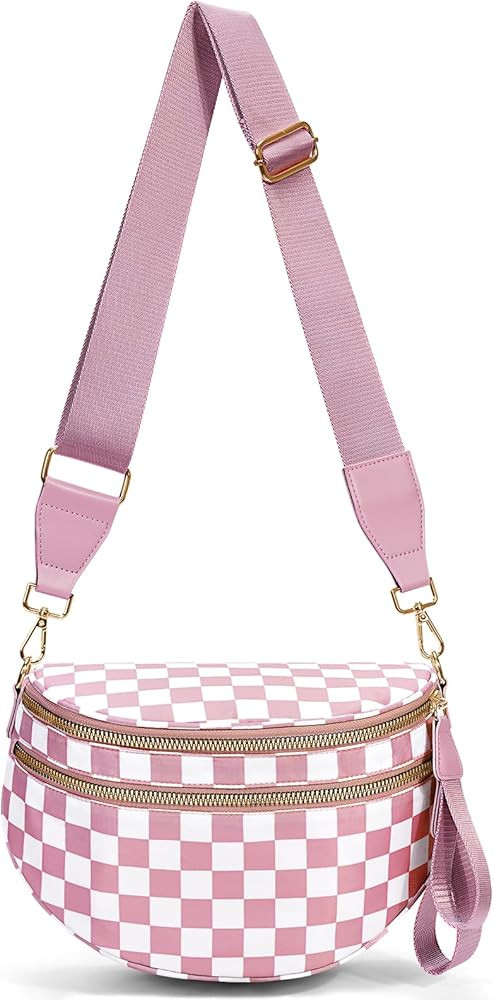 Checkered Crossbody Bag,Nylon Crossbody Bags for Wome  Black and White Checkered Purse Belt Bag O... | Amazon (US)