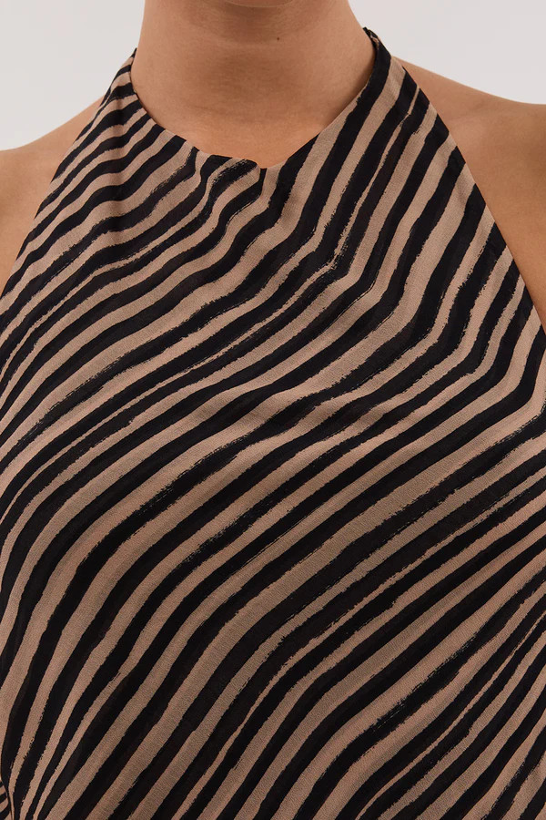 CHARLI TAN STRIPE HALTER TOP | DISSH