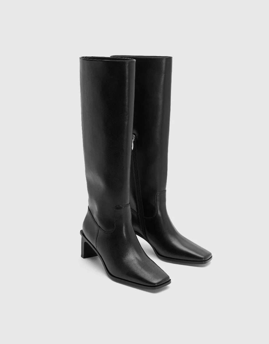 Vegan Leather Square Toe Knee Boots | Urban Revivo