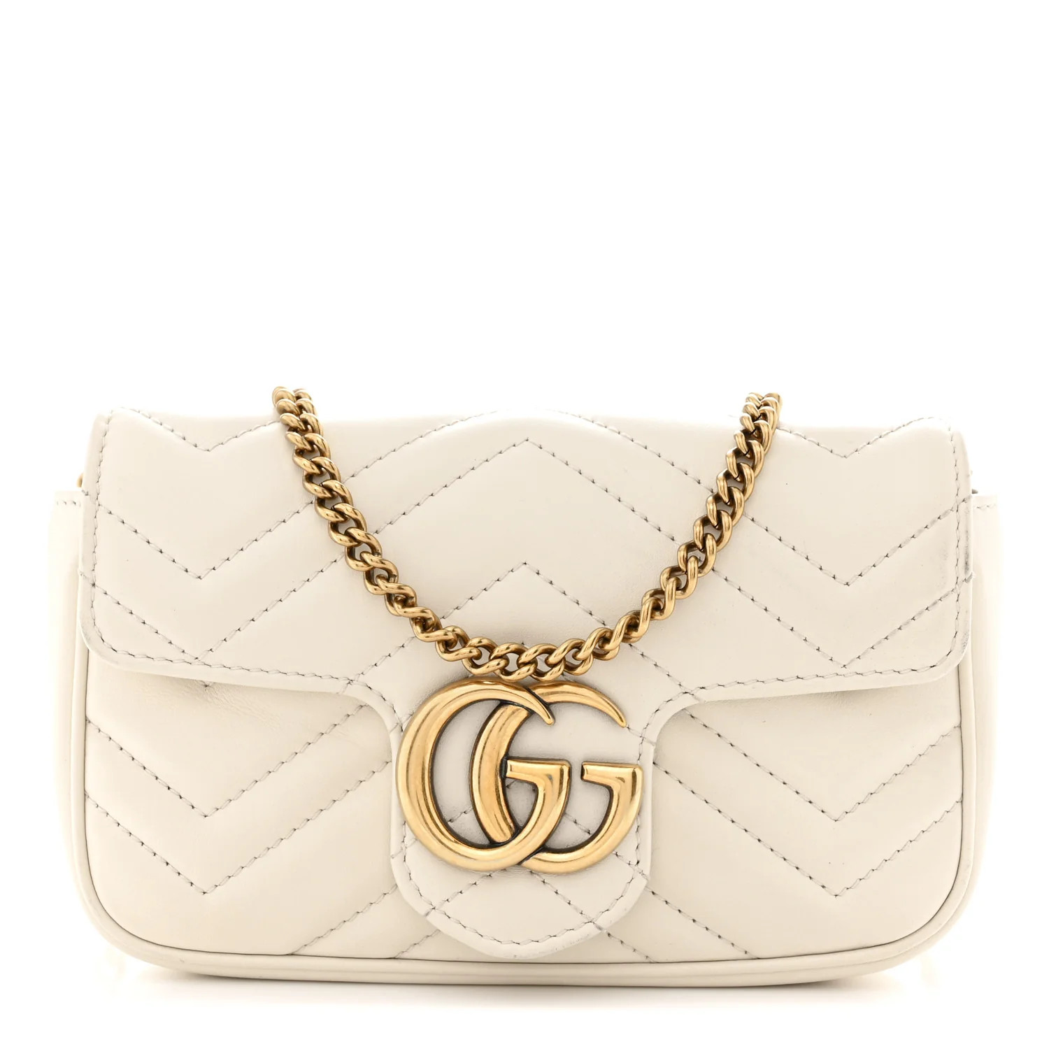 Gucci Calfskin Matelasse Super Mini GG Marmont Shoulder Bag White 1913638 | FASHIONPHILE (US)