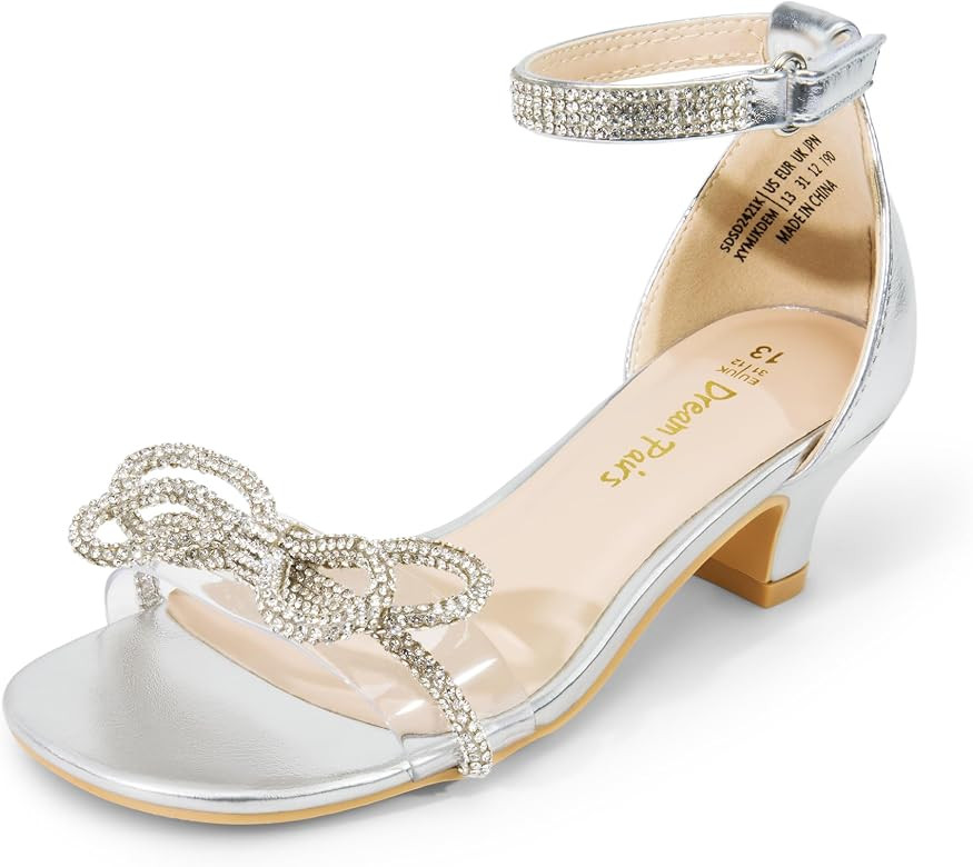 DREAM PAIRS Girls Sandals Ankle Strap Square Toe Low Heel Bow Flower Dress Shoes | Amazon (US)