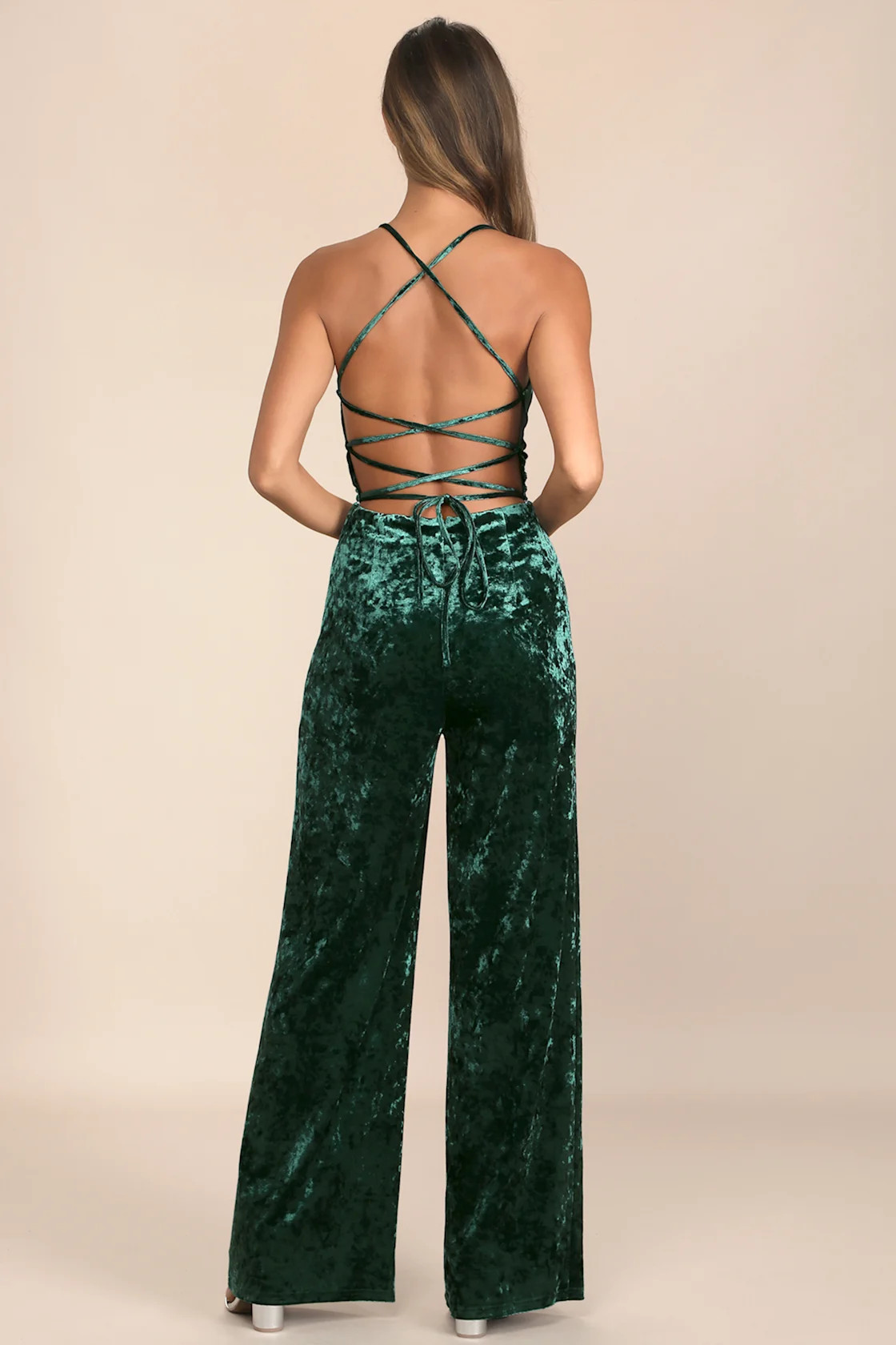 Dreams of Disco Emerald Green Velvet Lace-Up Jumpsuit | Lulus