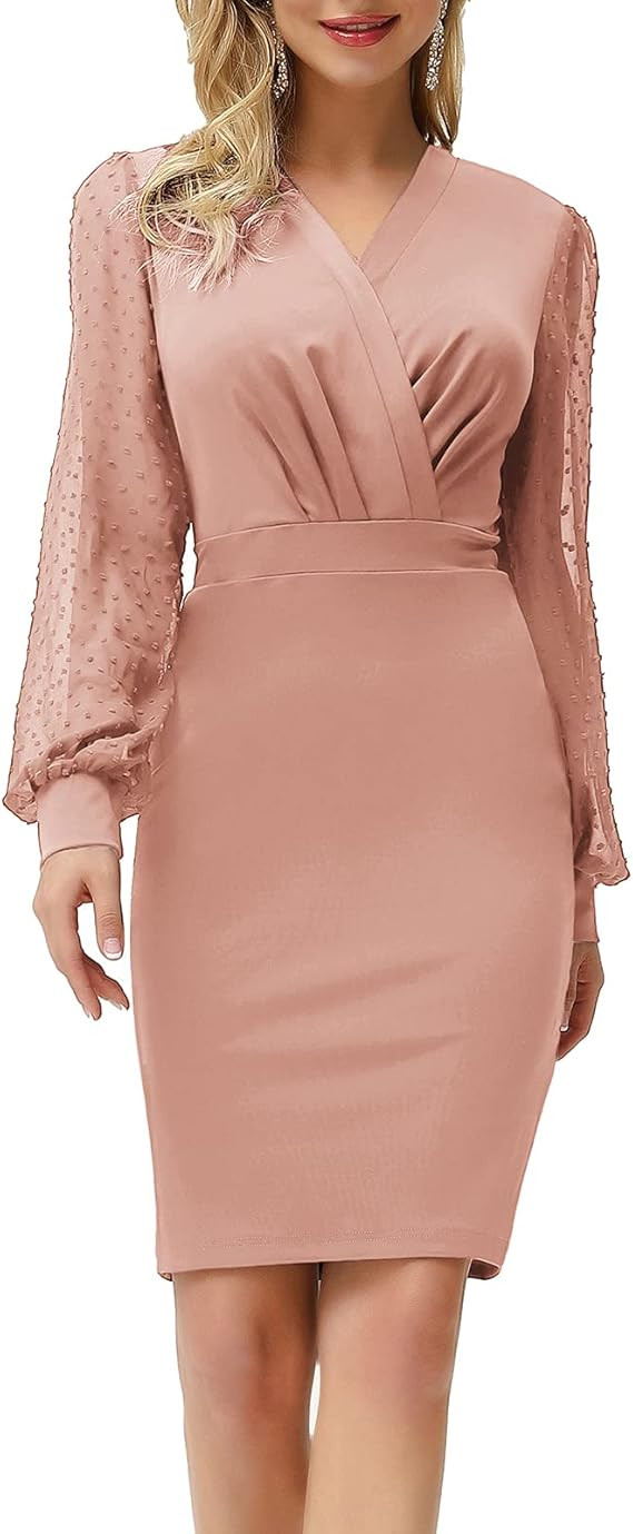 GRACE KARIN Women's Pencil Work Dresses Long Sleeve V Neck Bodycon Business Dress Elegant Cocktai... | Amazon (US)