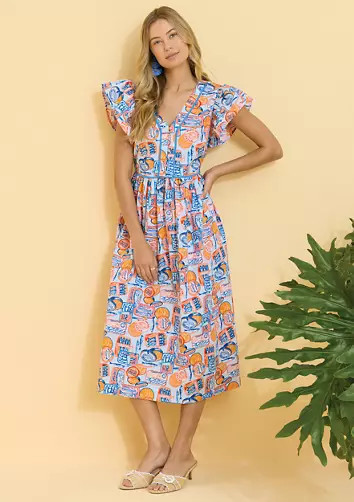 Sewing Down South x Crown & Ivy\u2122 Lauren Flutter Sleeve Midi Dress with Button Front | Belk