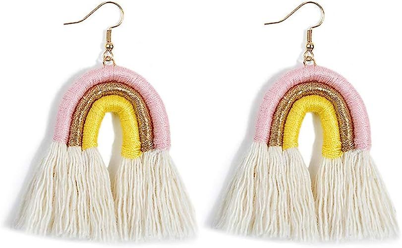 Colorful Rainbow Layered Tassel Earrings Bohemian 3 Tier Fringe Statement Dangle Drop Earrings fo... | Amazon (US)