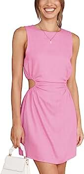 Rousytn Womens Cut Out Waist Dress Sleeveless Casual Summer Slim Fit Mini Tank Dresses | Amazon (US)