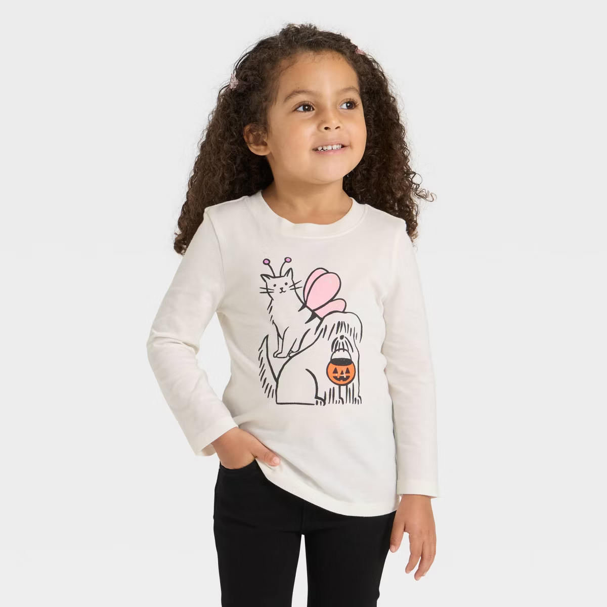 Toddler Girls' Long Sleeve Halloween Graphic T-Shirt - Cat & Jack™ Cream | Target