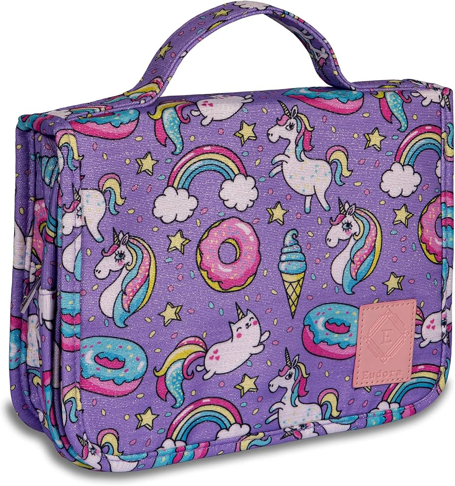 Eudora Cute Rainbow Unicorn Cartoon Toiletry Bag for Girls and Kids, Waterproof Bathroom Bag for ... | Amazon (US)