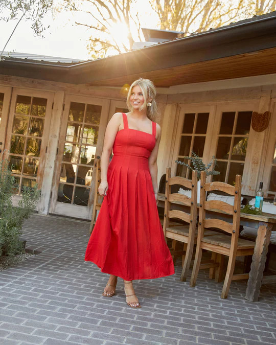 Meadow Pleated Linen Midi Dress | VICI