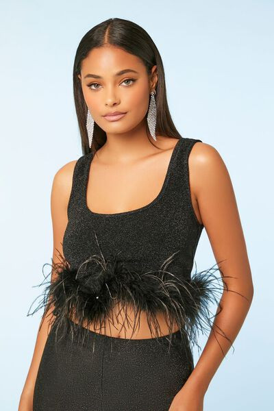 Glitter Faux Feather-Trim Crop Top | Forever 21 | Forever 21 (US)