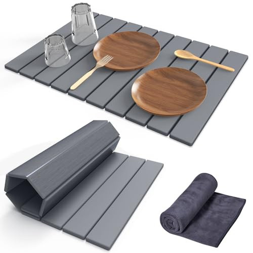 Stone Dish Drying Mat for Kitchen Counter,24"(L)×16"(W) Collapsible Fast-Drying Diatomaceous Earth Mats with Towel Sanding Tool,Versatile Stone Drying Mats for Cups Dishes Bottles | Amazon (US)
