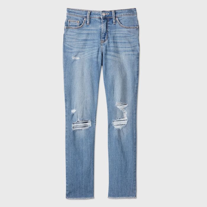 Women&#39;s High-Rise Distressed Straight Cropped Jeans - Universal Thread&#8482; Light Blue 2 | Target