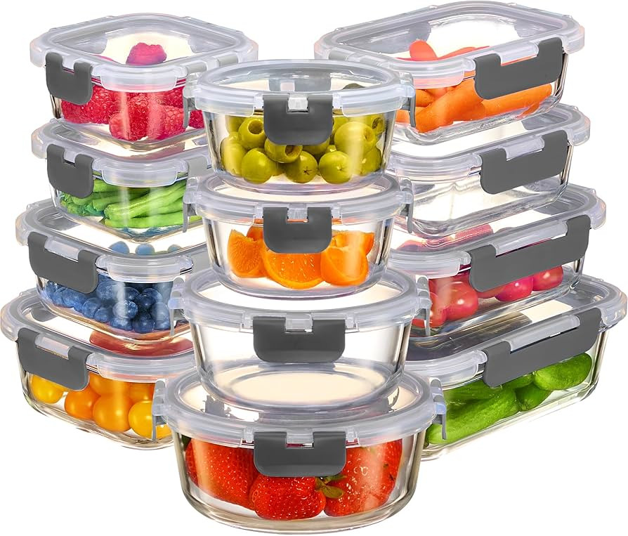 FineDine 24 Piece Glass Storage Containers with Lids - Leak Proof, Dishwasher Safe Glass Food Sto... | Amazon (US)