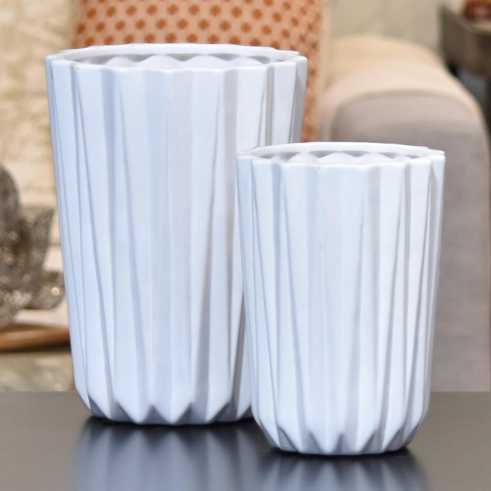 Urban Trends Collection White Gloss Finish Porcelain Decorative Vase (Set of 2) 28615 - The Home ... | The Home Depot