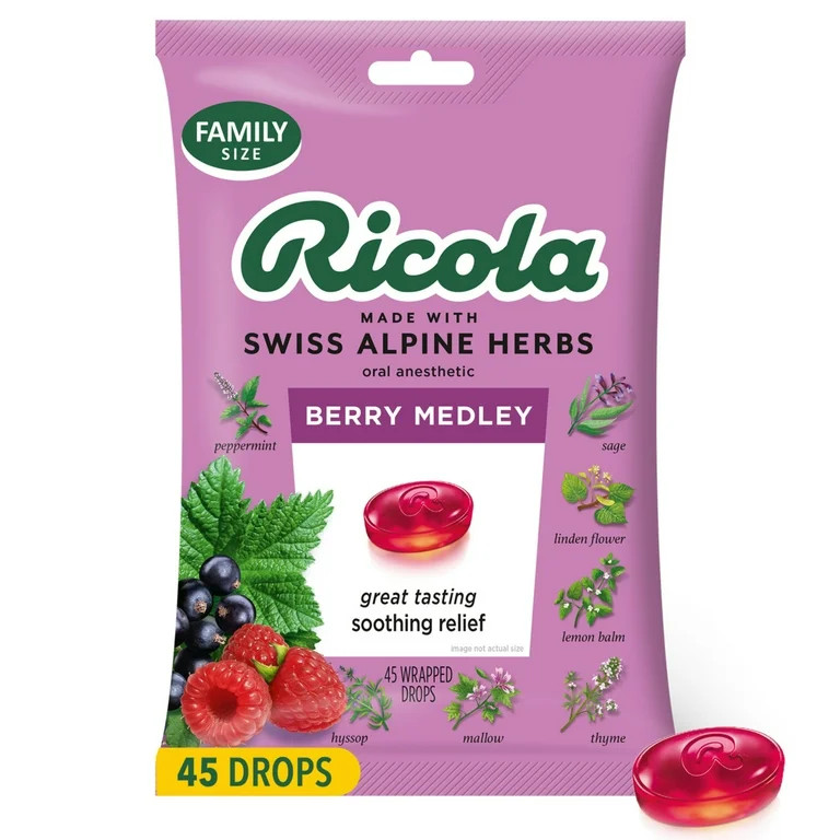 Ricola Berry Medley Throat Drops for Everyday Soothing Sore Throat Care, Value Pack, 45 Count | Walmart (US)