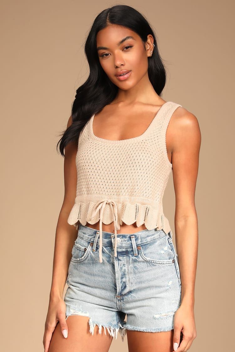 Total Frill Taupe Knit Drawstring Sweater Tank | Lulus (US)