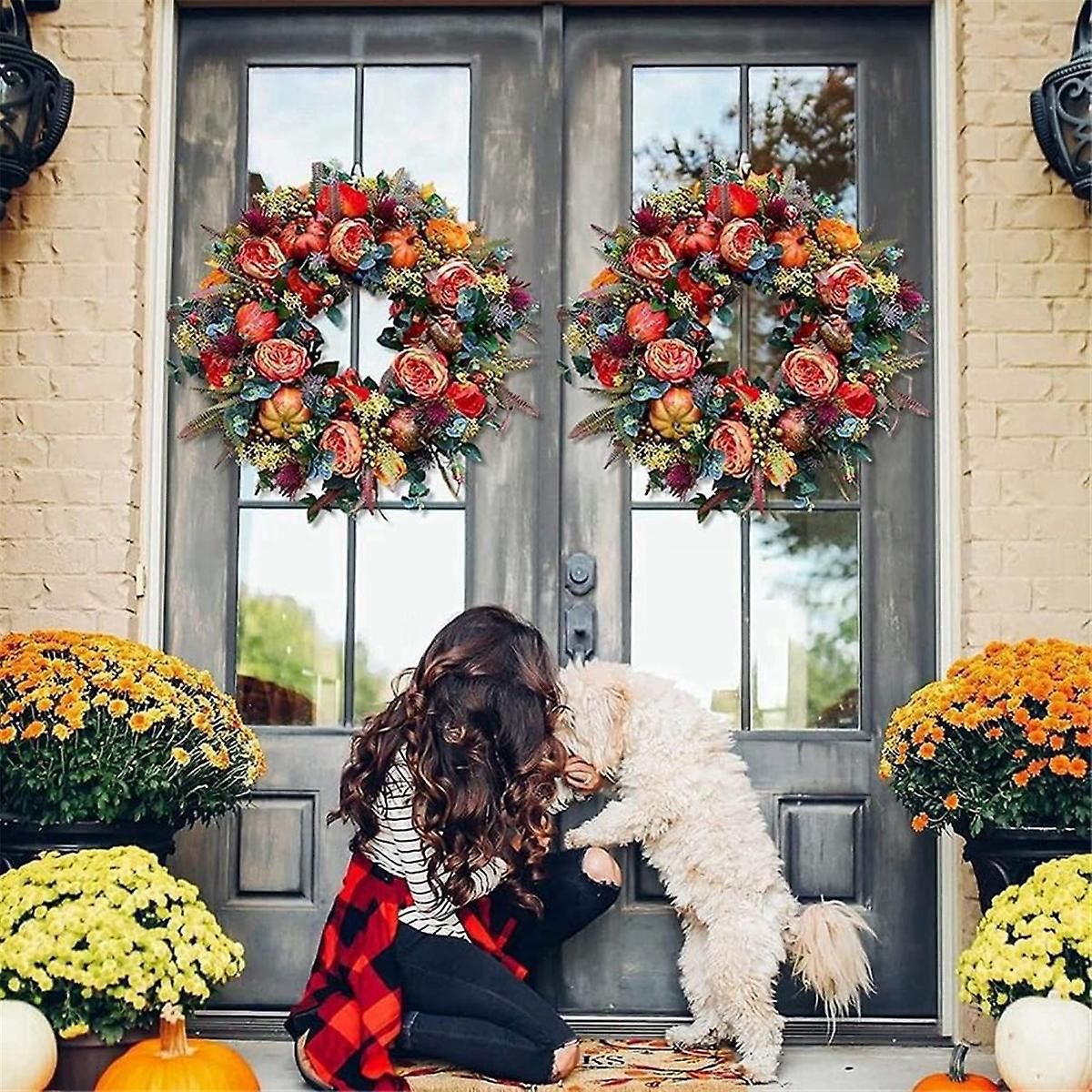 19.7-inch Autumn Wreath Fall Wreaths For Front Door Outside,with Pumpkin Berries Suitable For Hal... | Walmart (US)