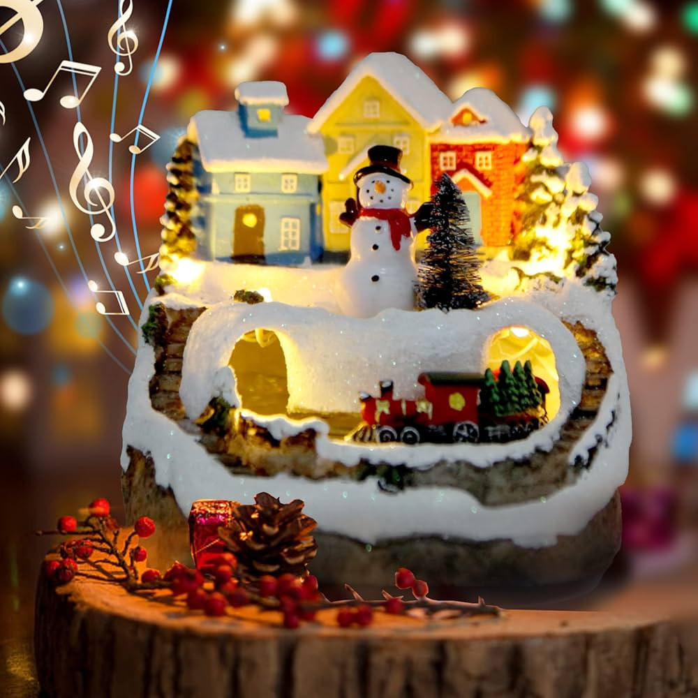 Christmas Village Figurines Musical Snow Globe Christmas Collectible Buildings Decoration with Sp... | Amazon (US)