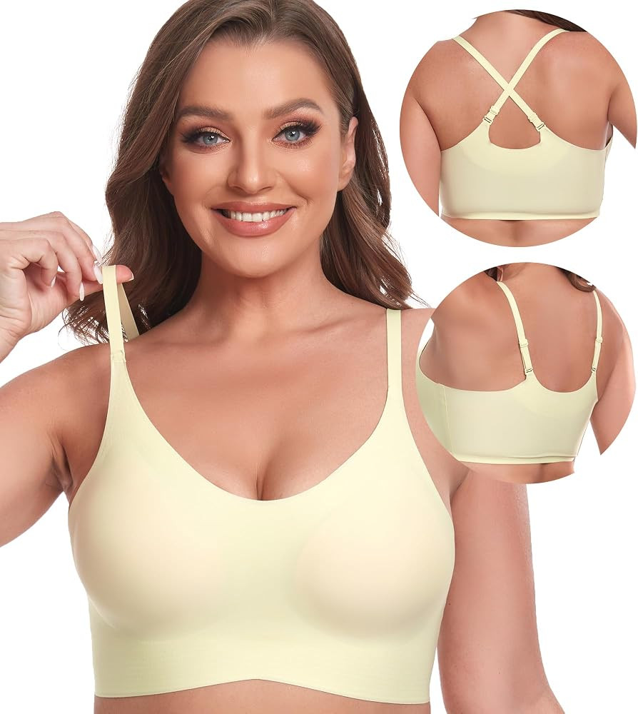 PRETTYWELL Bras for Women Comfort Seamless Bra, Cross Back Adjustable Bralette Bra, Wireless Ever... | Amazon (US)