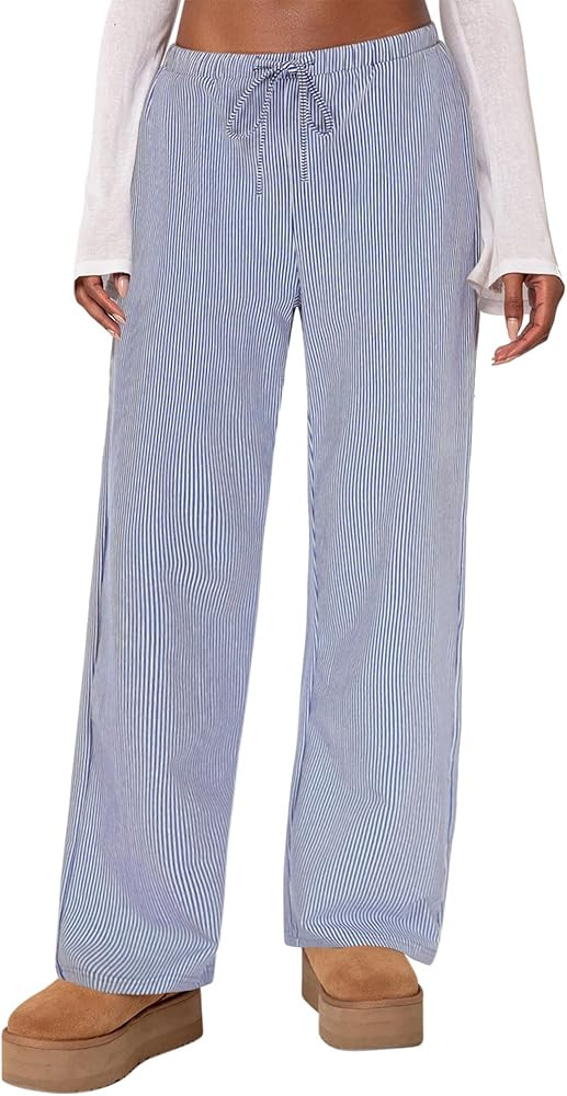 Womens Striped Pajama Pants Cotton Comfy Lounge Pj Pants Casual Wide Leg Drawstring Elastic Sleep... | Amazon (US)