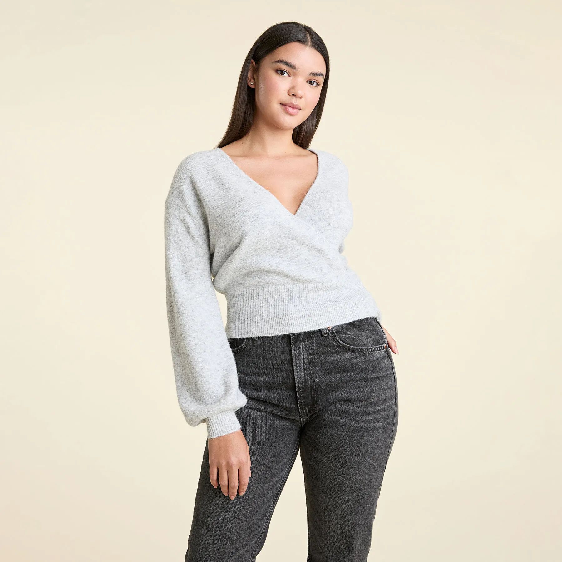 Cozy Knit Wrap Sweater | Heather Grey - nuuds | nuuds