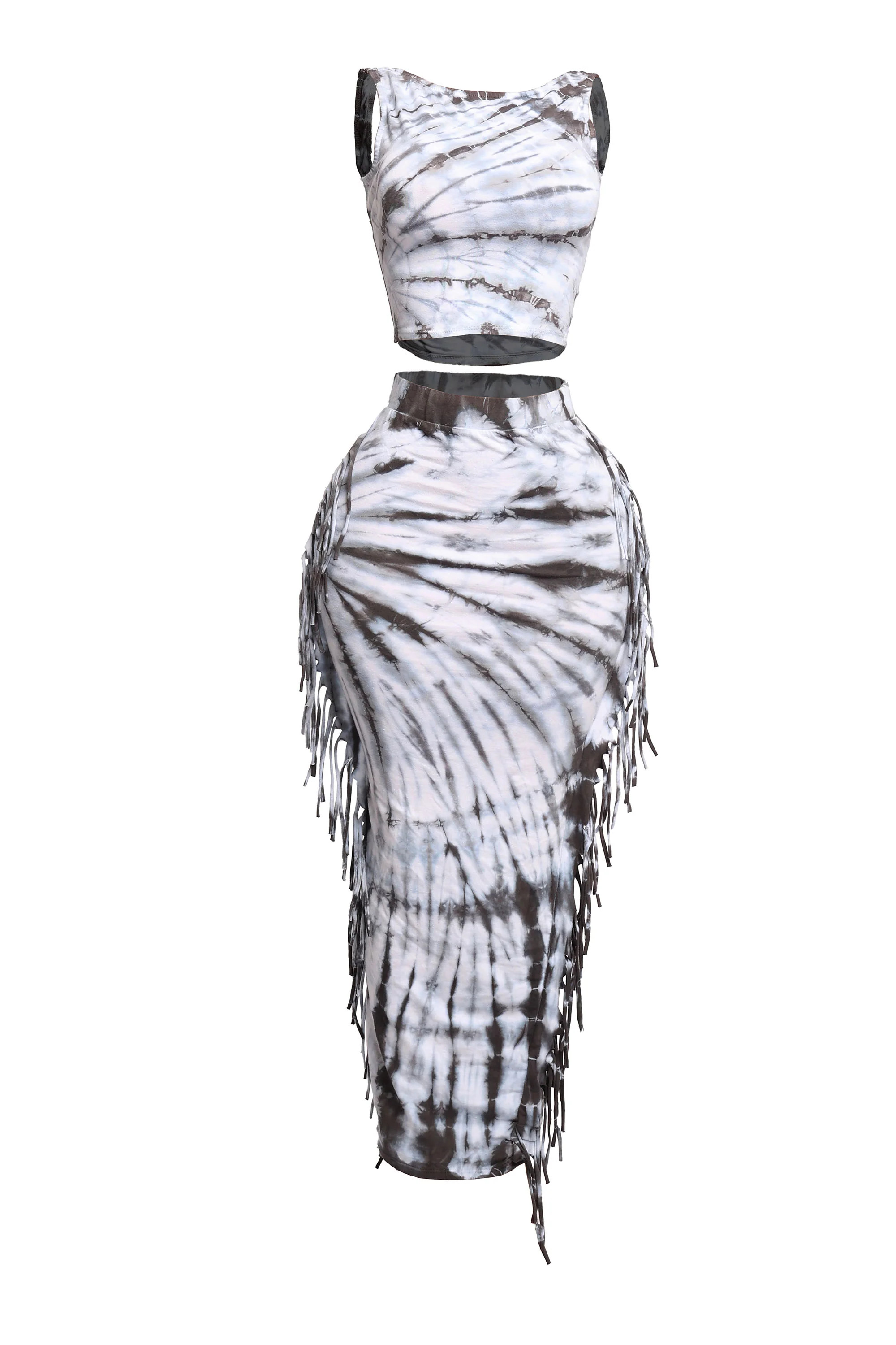 Tie Dye Tank Top and Fringe Skirt Set | Bogomore