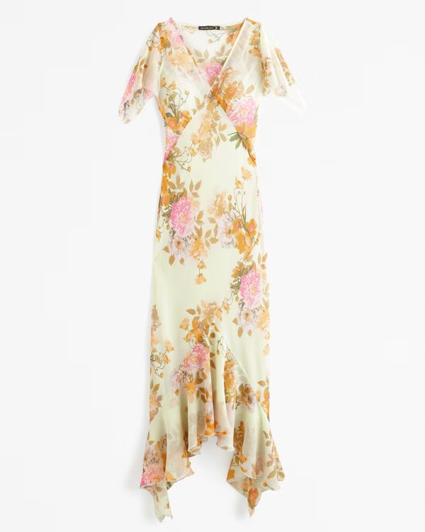 Women's Flutter Sleeve Plunge Tiered Maxi Dress | Women's New Arrivals | Abercrombie.com | Abercrombie & Fitch (US)