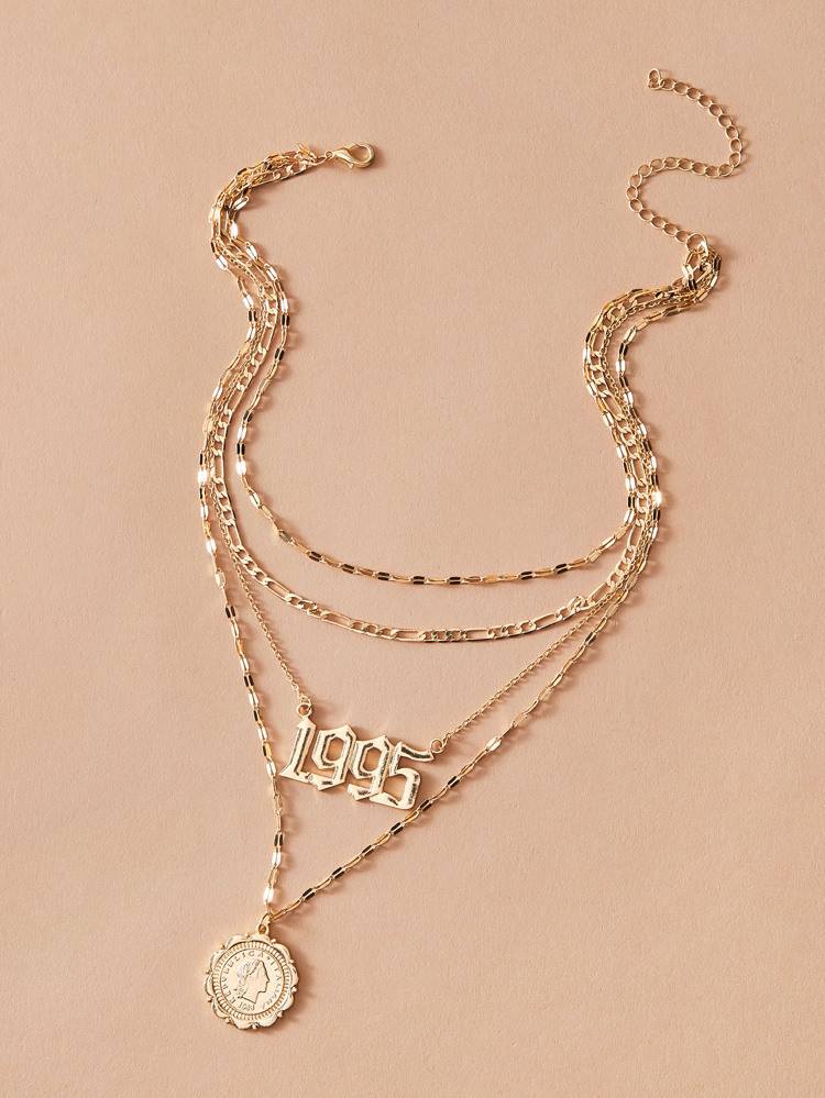 1pc Letter & Coin Pendant Layered Necklace | SHEIN