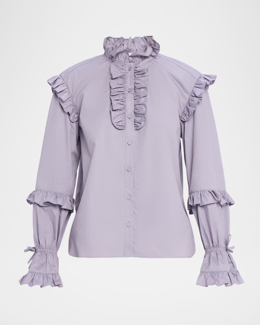 Michelle Long-Sleeve Ruffled Poplin Top | Neiman Marcus