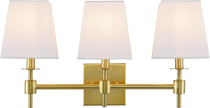 SAFAVIEH Lighting - Clelia 3-Light 21.2-Inch Wall Sconce - Brass - Fabric Shade - Modern 3-Light ... | Amazon (US)
