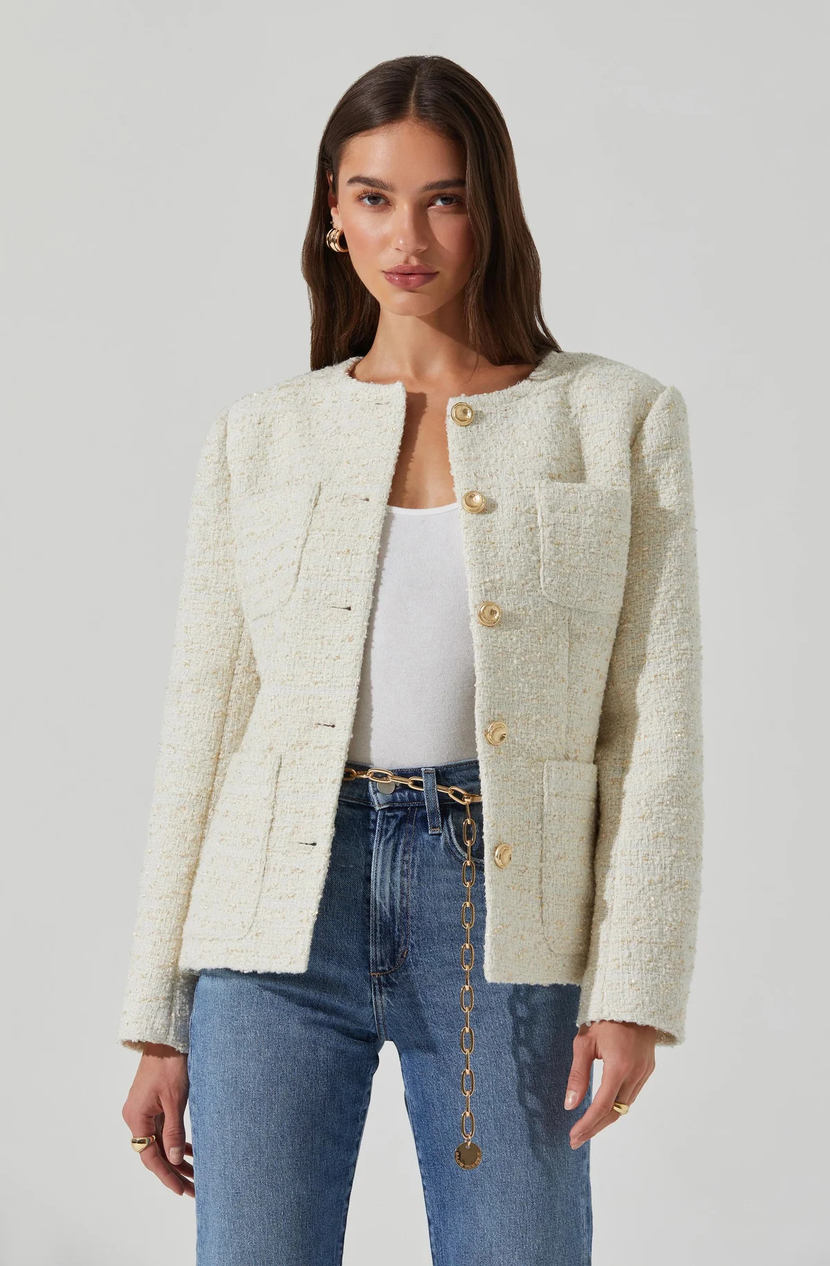 Sarae Collarless Tweed Jacket | ASTR The Label (US)