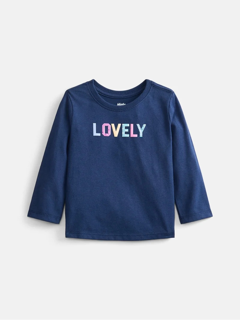 Wonder Nation Baby and Toddler Girls Graphic Tee with Long Puff Sleeves, Sizes 0M-5T | Walmart (US)