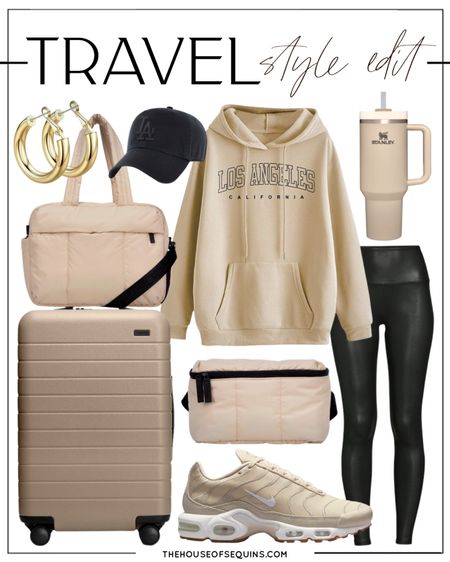 Shop this travel look! Amazon Fashion graphic hoodie, faux leather leggings, Nike Air Max, Calpak Luka drugged and belt bag, Away luggage, Stanley tumbler 

Follow my shop @thehouseofsequins on the @shop.LTK app to shop this post and get my exclusive app-only content!

#liketkit 
@shop.ltk
https://liketk.it/3YHip

#LTKtravel #LTKstyletip #LTKFind