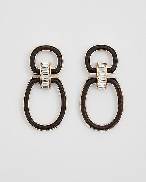 Leather Rhinestone Linked Oval Drop Earrings | Express