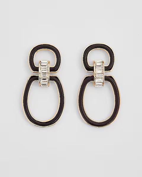 Leather Rhinestone Linked Oval Drop Earrings | Express