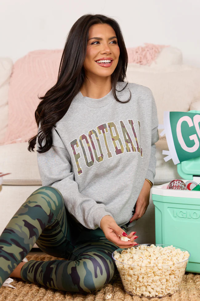 Football Camo Light Grey Graphic Sweatshirt | Pink Lily
