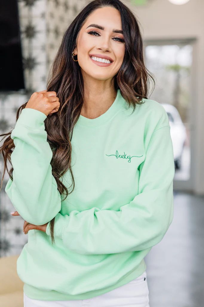 Lucky & Cute Mint Green Embroidered Sweatshirt | The Mint Julep Boutique