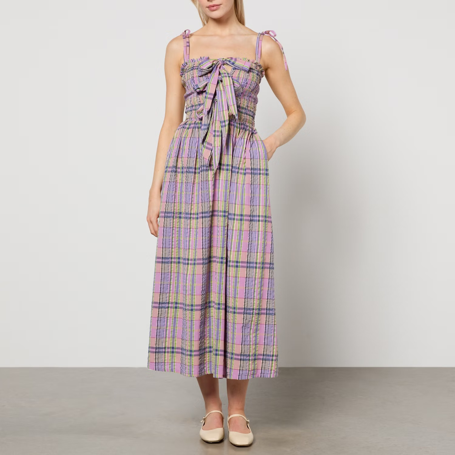 Damson Madder Hettie Cindy Checked Cotton Midi Dress | The Hut (UK)