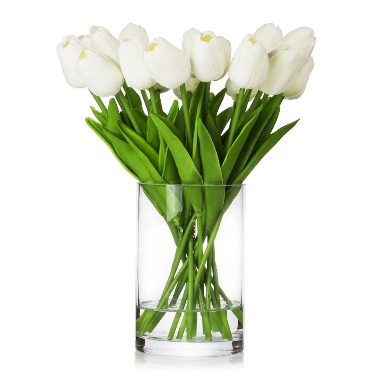 LOVE DOCK 14 Pieces Artificial Real Touch Tulips Fake Silk Flowers Arrangement in Cylinder Glass ... | Walmart (US)
