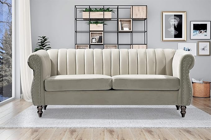 Container Furniture Direct Quinones Modern Chesterfield Channel Tufted Sofa with Nailhead Accents... | Amazon (US)