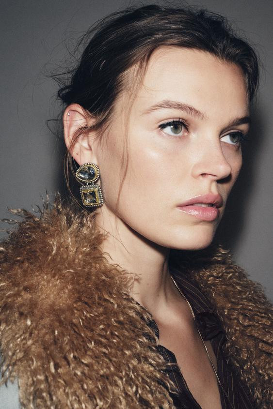 DOUBLE RHINESTONE EARRINGS | Zara UK