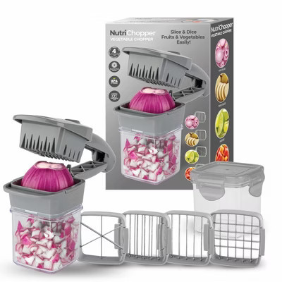 NutriChopper Dark Grey Handheld Vegetable and Fruit Chopper with 4 Stainless Steel Blades & Catch Container | Target