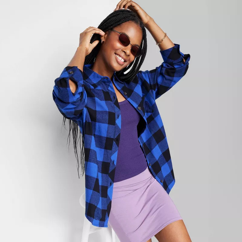 Women's Long Sleeve Hi-Low Oversized Flannel Shirt - Wild Fable™ | Target