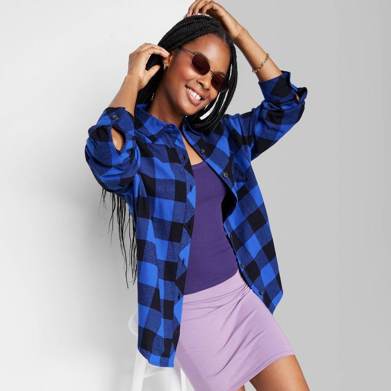 Women's Long Sleeve Hi-Low Oversized Flannel Shirt - Wild Fable™ | Target