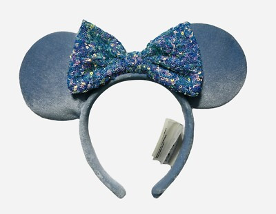 RARE Disney Parks Cornflower Blue Sequin Suede Velvet Minnie Mouse Ears Headband | eBay US
