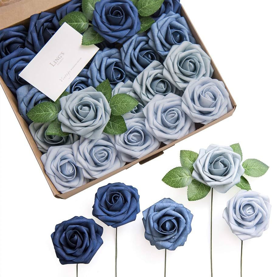Ling's Moment Artificial Rose Flowers 50pcs Blue Ombre Foam Roses w/Stem for DIY Wedding Bouquets... | Amazon (US)