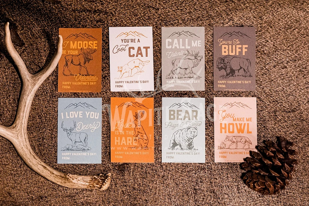 Western Wildlife Hunting Valentine Cards DIY Printable Valentine American Elk Deer Moose Bear Out... | Etsy (US)