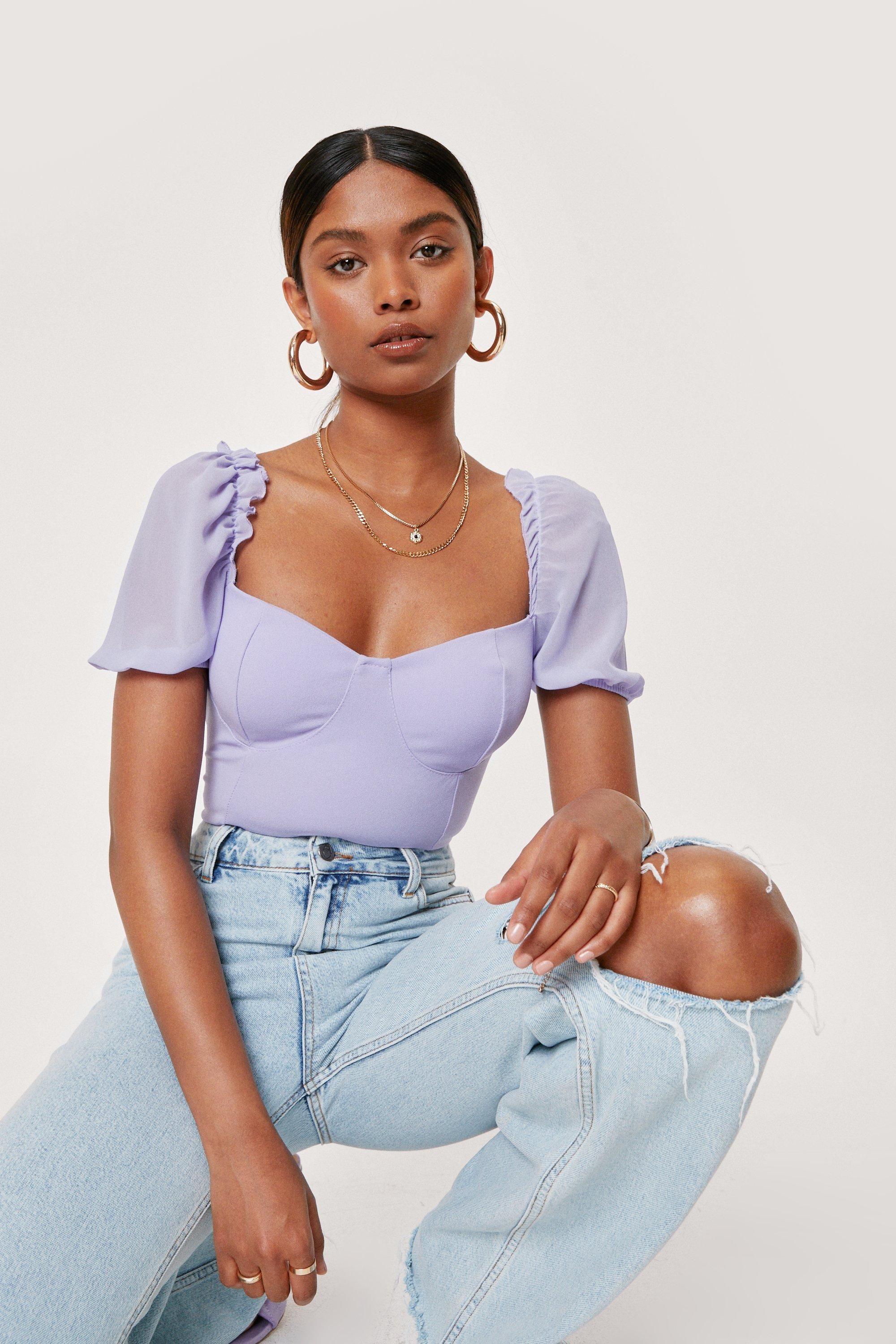 Short Sleeve Square Neck Ruffle Crop Top | Nasty Gal (US)