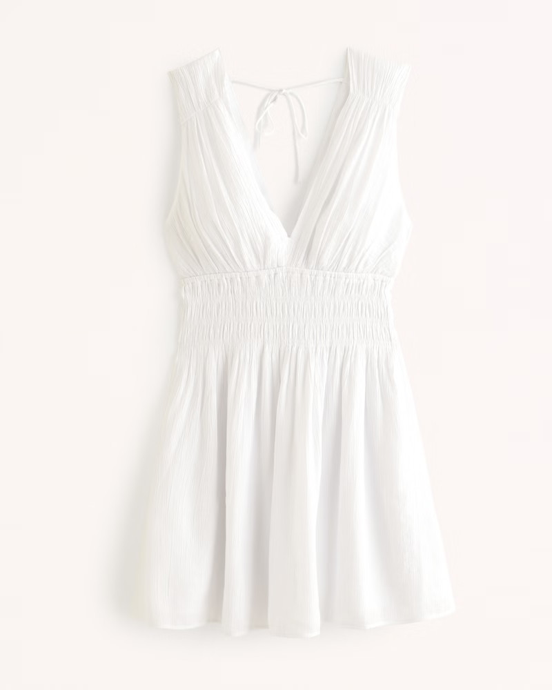 Smocked Plunge Crinkle Mini Dress | Abercrombie & Fitch (US)
